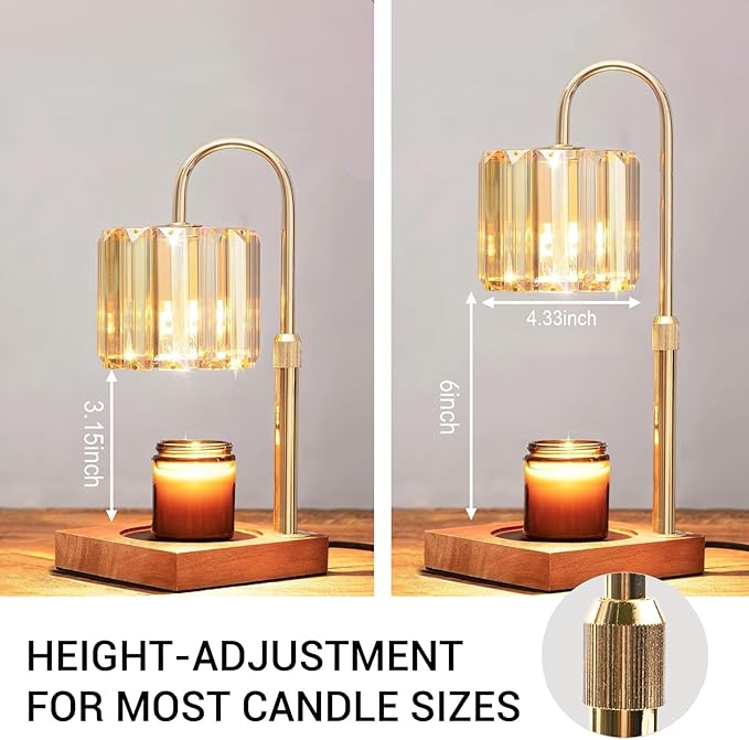 Yuichoy Candle Warmer Lamp with Timer, Dimmable Electric Candles Wamer Adjustable Height, Gifts for Women Mom, Glass Modern Candle Melter Lamp, Amber