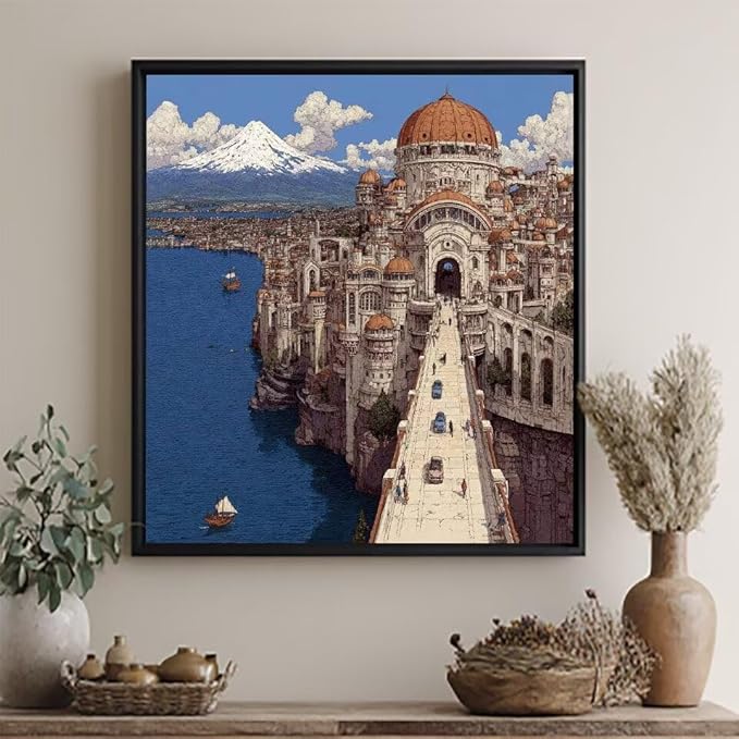 Paint by Numbers Kit for Adults Temple Paint by Numbers Sea DIY Crafts for Adults Canvas Paintings Kits, Hobbies for Women Art With Accessories for Home Wall Decor 16x16inch Without Frame P-9558