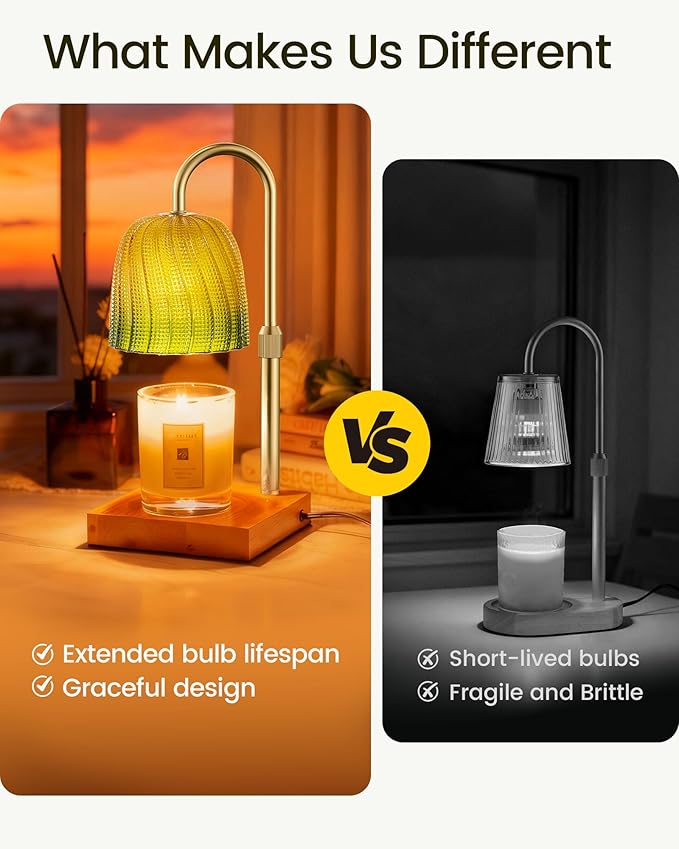 Glocusent Candle Warmer Lamp with Timer Dimmable, Height Adjustable, Christmas Birthday Gifts for Women Mom Sister, Electric Wax Melt Warmer for Jar Candles, House Warming, Room Home Office Decor