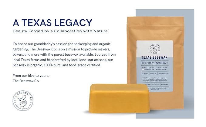 The Beeswax Co Pure Texas Beeswax Block - Ultra Clean - Naturally Filtered & Honey Scented - Premium Food Grade Yellow Bees Wax for Candles, Butcher Blocks, Etc - Organic Bee Wax Bars - 5lb