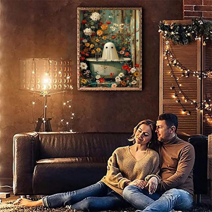 VIGEGU Ghost Flower Paint by Numbers Kit for Adults with Framed,Halloween Paint by Number DIY Acrylic Adult Paint by Number Kits for Wall Decor 10x12in