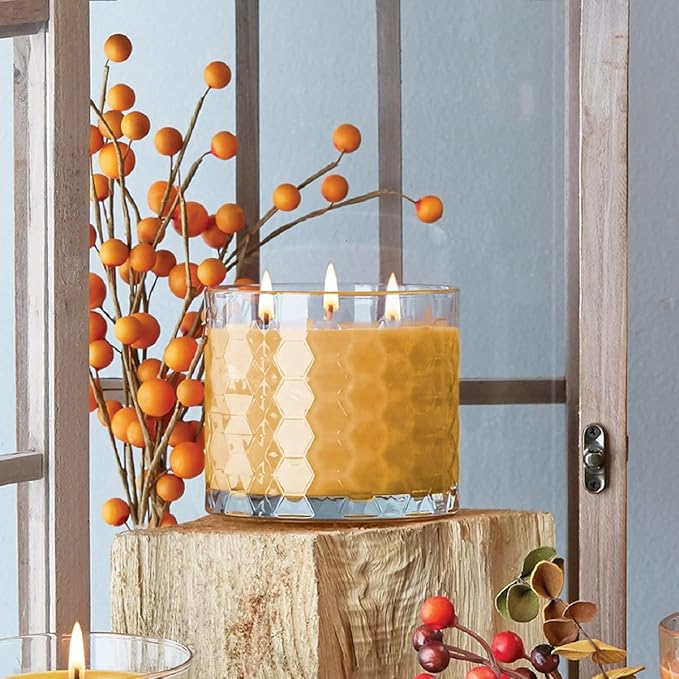 Root Candles Fall Scented Candles Honeycomb Glass Premium 3-Wick Handcrafted Beeswax Blend Candle, 12-Ounce, Bourbon Pear
