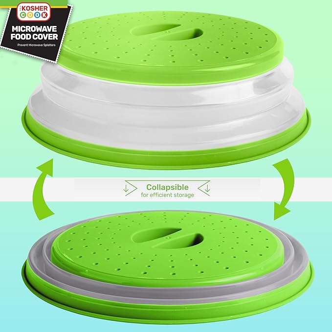 Parve Green Microwave Plate Cover - Collapsible - Food Safe Topper Prevents Splatter and Mess to Keep Microwave Clean - Color Coded Kitchen Tools