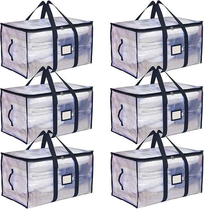 Storage and Moving Bags - Heavy Duty, Dust Protection and Water Resistant, Durable Zipper Closure and Sturdy Handles Best Moving Boxes Alternative (Black, 6 Pack)
