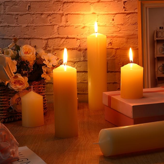 MTLEE 36 Pcs Pillar Candles Bulk Set of 3 Long Burning Wax Pillar Candles 2 in x 3, 6, 8 Inch Dripless Unscented Smokeless for Wedding Party Spa Lantern Fireplace Home(Ivory White)