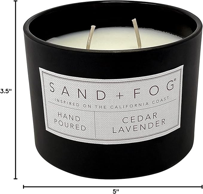 Sand + Fog Scented Candle - Cedar Lavender – Additional Scents and Sizes – 100% Cotton Lead-Free Wick - Luxury Air Freshening Jar Candles - Perfect Home Decor – 12oz