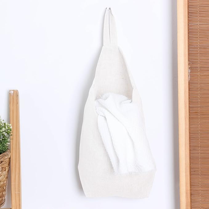 100% Linen Hanging Storage Bags Baskets 2 Pcs, Small Wall Storage Bag for Kitchen, Bedroom, RV Camper Organizer, Sewing Room, Nursery Storage, Kids Room (White)