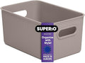 Superio Ribbed Collection - Decorative Plastic Basket Open Home Storage Bins Organizer, Medium Taupe (1 Pack) Container Boxes for Organizing Closet Storage Bins for Shelves Drawer Shelf 5 Liter