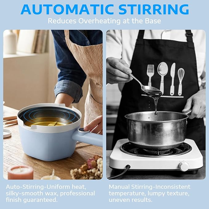 OFFNOVA Self-Stirring Wax Melter Kit - Melt 6LB in 6 Min (3X Faster, Save 20 Min), 1000W, 3L/0.8Gal Large Capacity, Digital Temp Display, Heat-Resistant Handle, Candle Making Kit for Beginners & DIY