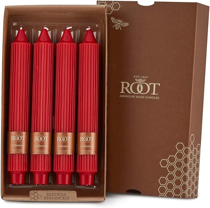 Root Candles Unscented Dinner Candles Premium Beeswax Blend Boxed Candle Set, 9-Inch, Red, 4-Count