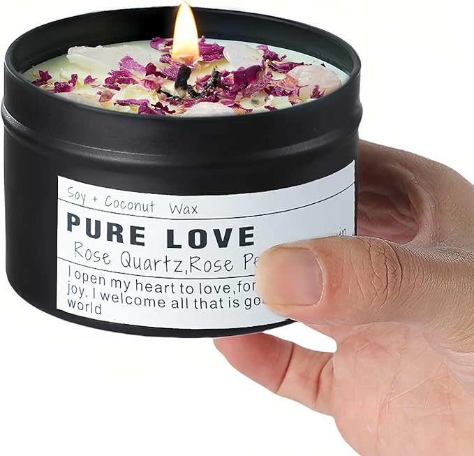 Crystal Candle, Healing Energy Protection Gift, Mindful Intentions, Best Friend, Mother's Birthday Gift.(Pure Love)