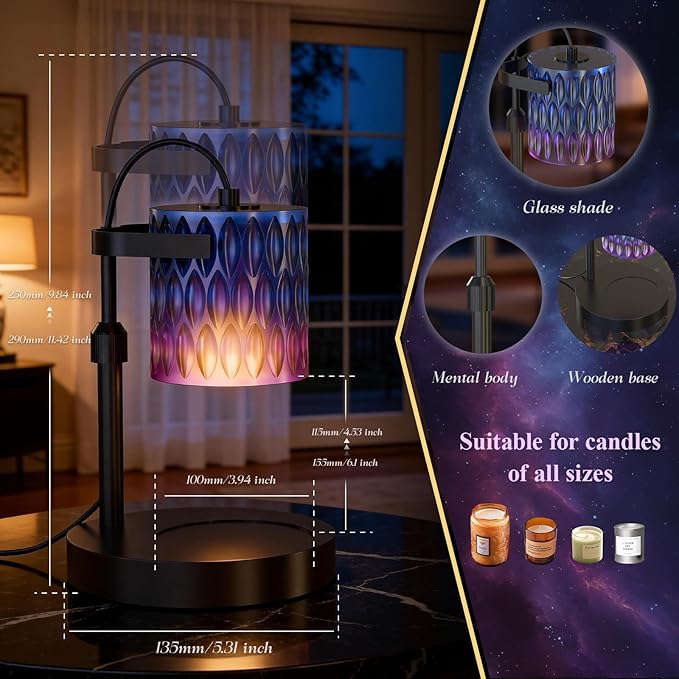 Candle Warmer Lamp with Timer & Dimmable 4-Level Brightness - Adjustable Height,for New Home Bedroom, Gifts for Women(Blue)