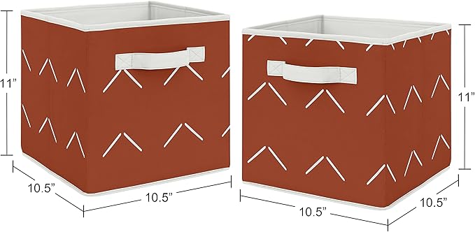 Sweet Jojo Designs Boho Arrow Foldable Fabric Storage Cube Bins Boxes Organizer Toys Baby Kids - Set of 2 - Ivory Burnt Orange Rust Farmhouse Southwest Shabby Chic Bohemian Diamond Tuft Collection