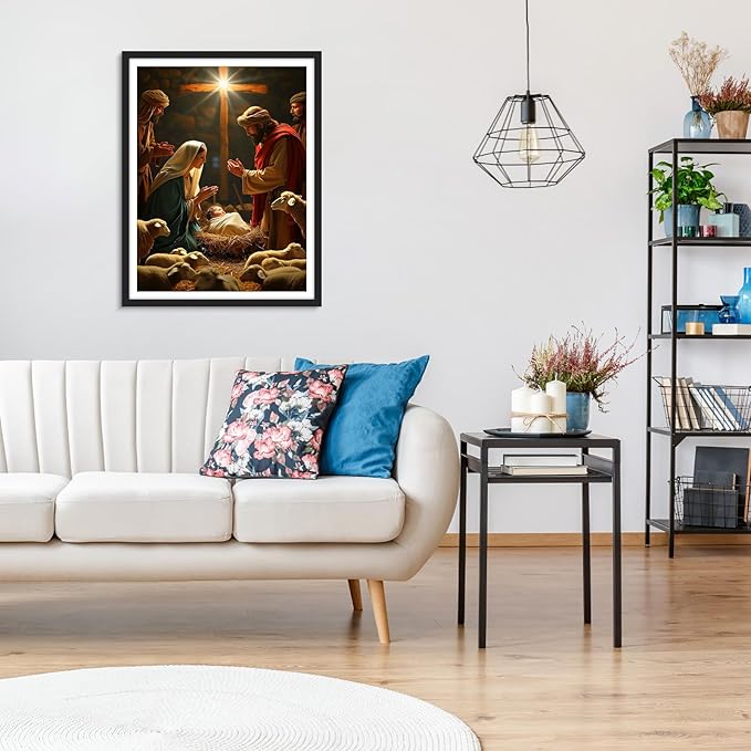 MOGTAA Christmas Diamond Art Kits for Adults, Jesus Nativity 5D Diamond Painting Kits for Adults Beginner, DIY Round Diamond Dots for Adults, Gem Art for Home Wall Decor 12 X 16 Inch