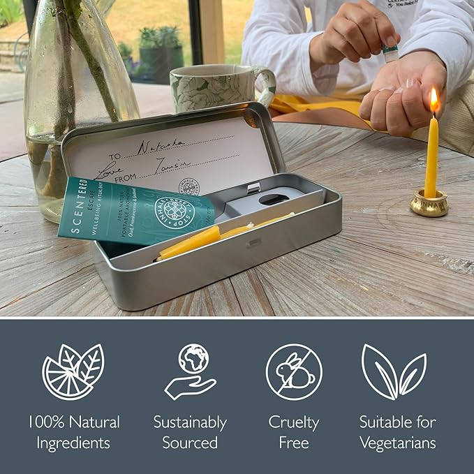 Scentered Yoga Meditation Kit - Aromatherapy Balm & Natural Beeswax Candles Set for Mindfulness - 12x Beeswax Candles with Brass Holder & Essential Oil Balm - Self-Care Gifts for Women