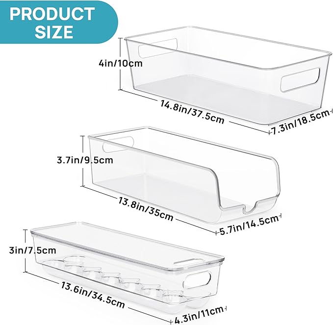 Vtopmart Set of 8 Fridge Organizer, Refrigerator Organizer Bins with Handles, Freezer Organizer Clear Organizing Bins, BPA-Free Fridge Storage Containers for Fridge, Freezer, Cabinet, Kitchen, Pantry