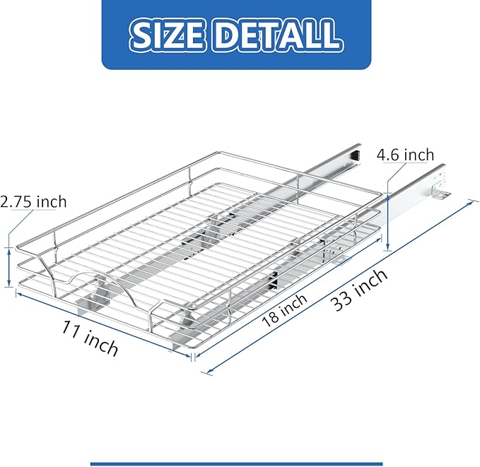 ROOMTEC Pull Out Cabinet Organizer 11"W x 18"D, for Cabinet Pull Out Shelves Cabinet Drawers Slide Out Kitchen Cabinet Organizer Storage Shelves, Fits 12.5" Opening Cabinet