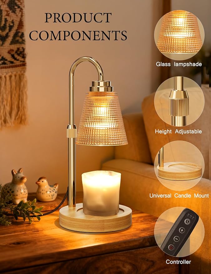 Candle Warmer Lamp with Timer Dimmable, Adjustable Height Wax Melts Warmer for Jar Candles, Housewarming, Birthday, for Women and Mom, Home Decor