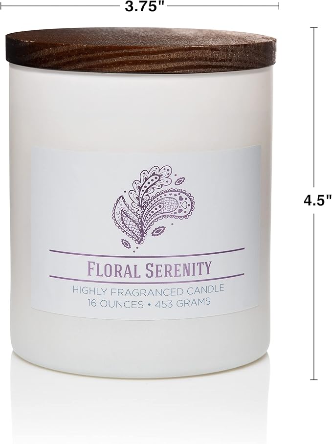 Carolina Floral Serenity Scented Candle, 16 oz Wellness Relaxing Aromatherapy Candle, 2 Wick White Jar Soy Blend Wax, Candles for Home, 60H Burn - Made in The USA