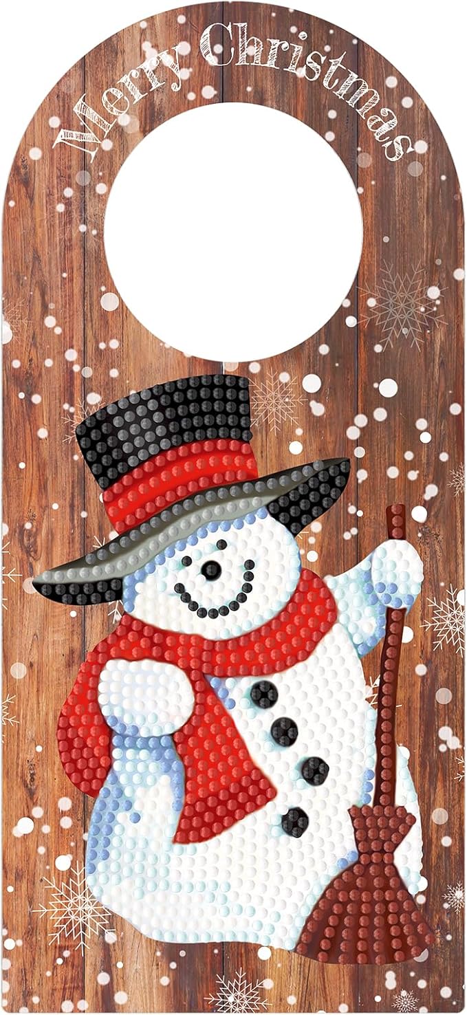 Diamond Art Wood Christmas Door Knob Hanger Sign DIY Kits 5D Diamond Art Painting Christmas Snowman Doorknob Hanging Decorations Special Shaped Beads Paint by Number Mosaic Home Room Front Door Decor