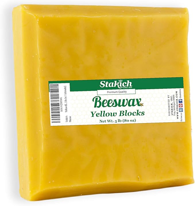 Stakich Yellow Beeswax Block - Natural, Triple Filtered 5-Pound (in 1 lb Blocks)