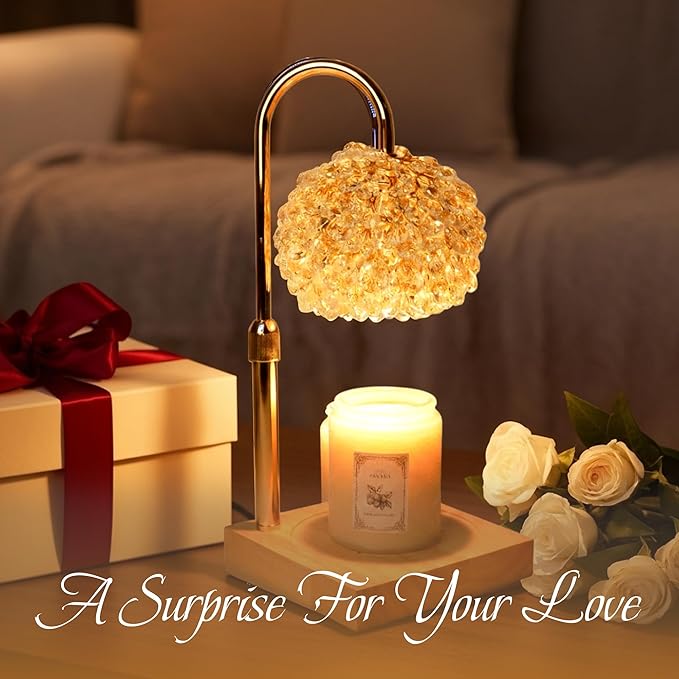 Glass Candle Warmer Lamp with Timer - Adjustable Height Candle Lamp Warmer with Crystal Shade, Timer (8H/4H/2H) - Wax Melter with Jar Candle - Ideal Gift, fits Various Size Candles