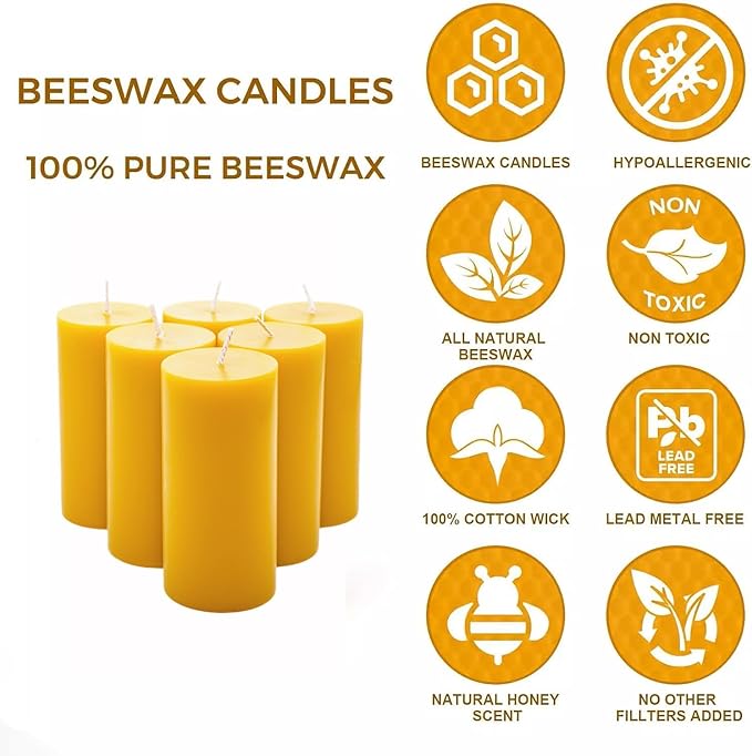 4 Pack Pure Nature Beeswax Pillar Candles, 2x4 Inches, 140 Hours Long Burn Time, Smokeless and Unscented Beeswax Candles for Home,Paryer,Parties