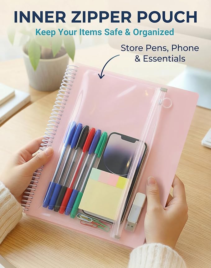 12 Pocket Project Organizer Folder by Dinceer, Letter Size Expandable File Organizer with 6 Color Dividers, Quick View Clear Cover Pocket, Inner Zipper Pouch, Heavy Duty Plastic