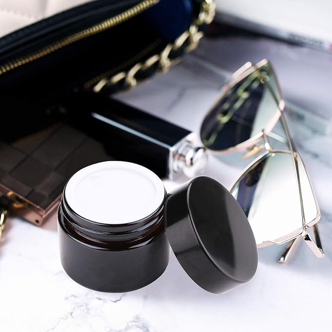 Encheng Cosmetic Jars, 40 Pack of 2oz Amber Round Glass Jars, with Inner Liners and black Lids,Empty Cosmetic Containers,Cream jars