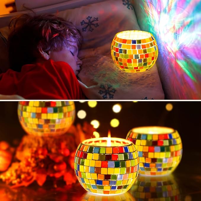 Glass Mosaic Candle Holder Kit - DIY Mosaic Kits for Adults & Crafts for Girls 8-12 - Arts and Crafts for Kids, Tealight Candle Holder for Home Decor, Birthday Easter Gifts for Kids Ages 6 7 8-12