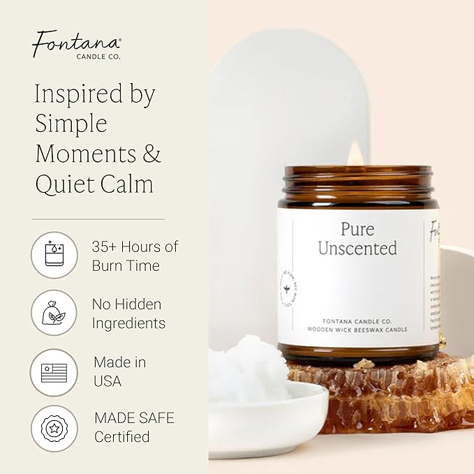Fontana Candle Co Wood Wick Beeswax Jar Candle, Beeswax and Coconut Oil – Made Safe w/Coconut Oil & Pure Essential Oils – 35+ Hrs Clean Burn, Long Lasting and Non-Toxic Candles for Home & Room Decor