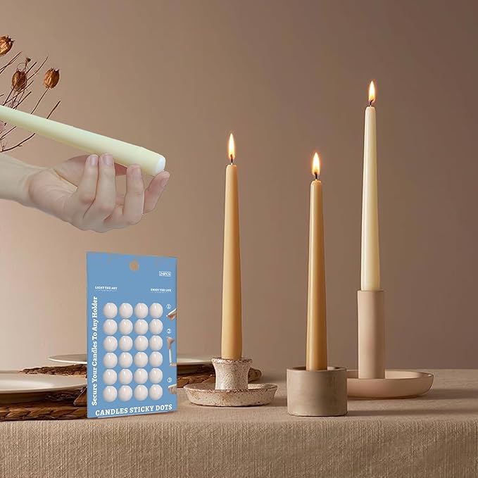 White Wax Candle Adhesive Dots - Unscented Sticky Dots for Taper Candles,Secure & Traceless Hold,Easy Clean DIY Candle Holders,Wedding & Home Decor 96/Pack