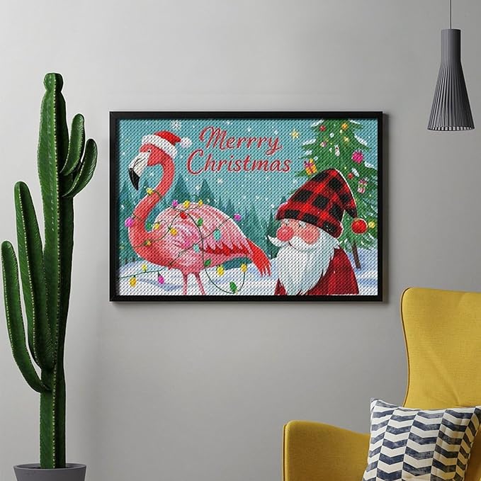 AIVKIEJK Diamond Painting Kits for Adults - Festive Flamingo Christmas Santa Hat Painting DIY 5D Full Drill Diamond Dots Paintings with Diamonds Gem Art and Crafts Home Decor 8"x12"