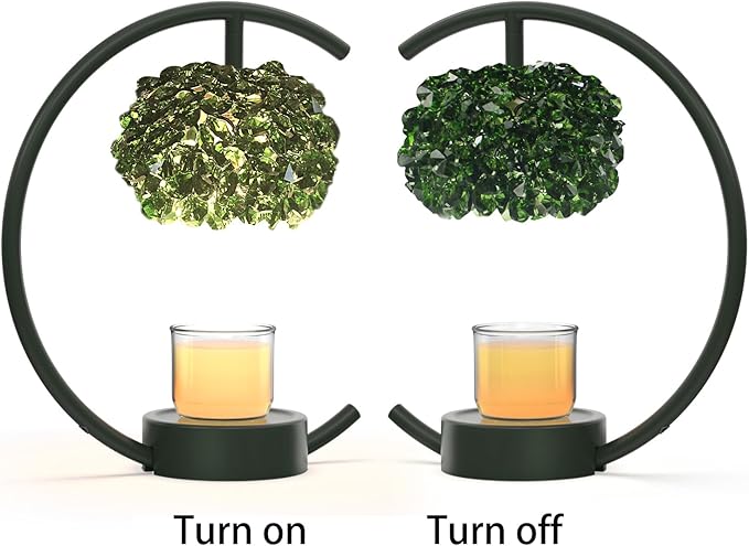 Yeuslor Candle Warmer Lamp for Jar Candles with Adjustable Brightness＆Timer，Handcrafted Green Crystal Candle Lamp Luxurious Design+2Bulbs,Home Decoration Electric Candle lamp(Balck C-Shaped)