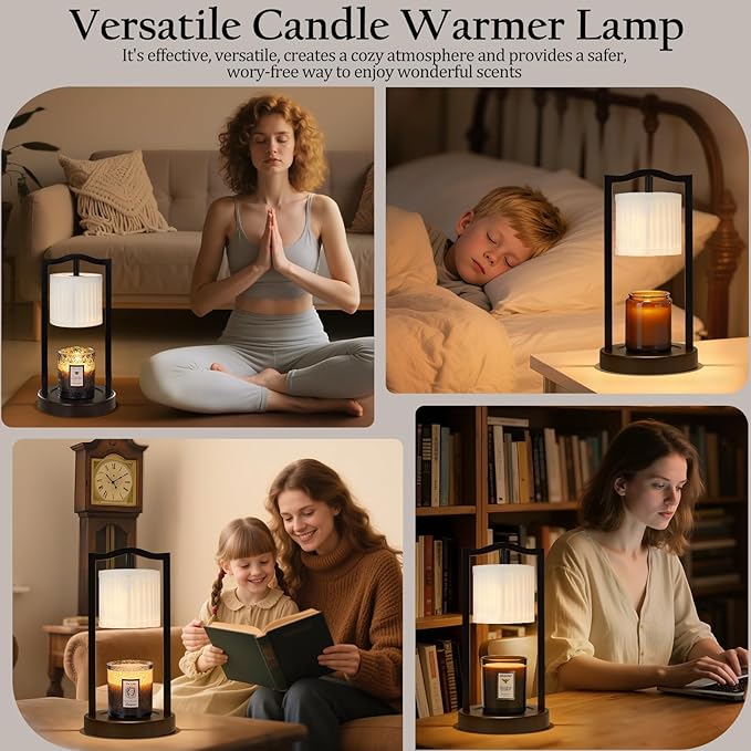 GyroVu Candle Warmer Lamp with Timer, 3-Level Dimmable Electric Candle Lamp with Linen Shade, 50W Wax Melt Warmer for Scented Wax, Gift for Women,Mom,House Warming & Home Decor