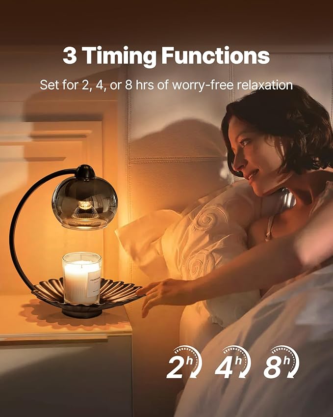 Black Candle Warmer Lamp with Timer, Modern Warmer Lamp for Jar Candles, Electric Dimmable Wax Melt with Glass Lampshade & 2 Bulbs, Unique Home Decor House Warming for Women Mom