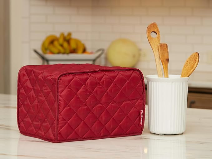 Covermates Keepsakes Toaster Cover – Quilted Appliance Protector for Coutertop Bread Ovens – Dust & Stain Resistant, Washable Slip‑On Design for Countertop Storage, Red