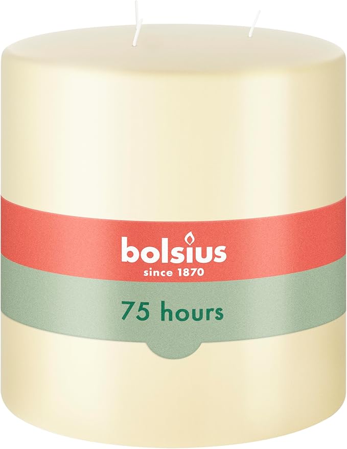 BOLSIUS Three Wick Big Pillar Candle Ivory – 6x6 Inches - Premium European Quality - 75 Hours Burn Time - Relight Unscented Large Pillar Candle - Smooth & Smokeless Flame - Wedding, & Party Candle