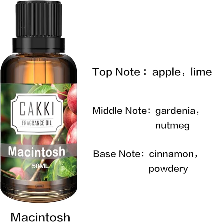 Essential Oils for Diffusers for Home, Scent-Macintosh, Single Large Size 50ml, CAKKI Fragrance Oils, for Candle Making, for Soap Making, Diffuser Oil Scents