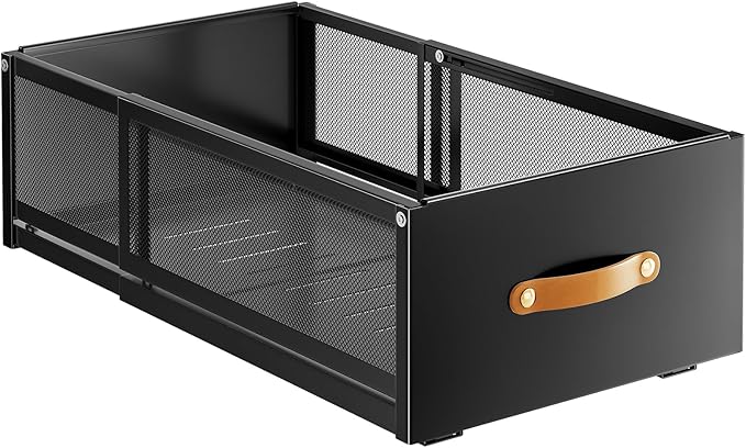 Pull out Cabinet Organizer, Expandable Depth(15.7"-21.7") with Raising Pad for Framed Cabinets, Heavy Duty Slide out Drawers, Adhesive Roll Out Shelves for Kitchen, Pantry Storage(Black, 1-Pack)