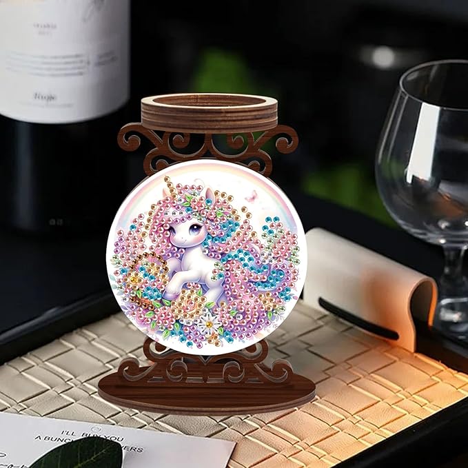 TDFERAN Diamond Painting Candlestick Holders Diameter 5cm Paint by Numbers Kit for Adults Candle Holders Dining Table Decor Candle for Table Sticks Holder Decor Unicorn