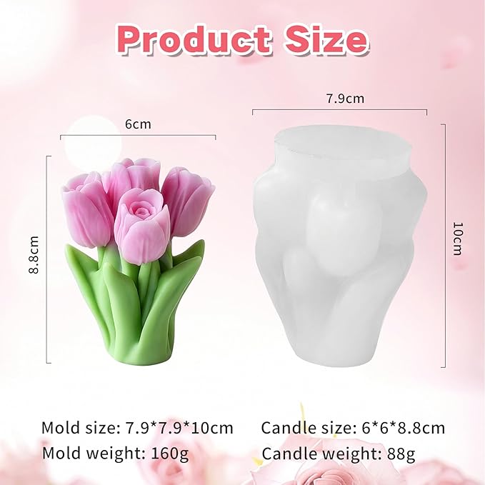 Tulip Candle Silicone Molds Resin Casting Mould for for DIY Flower Candles Polymer Clay Craft Plaster Home Decoration