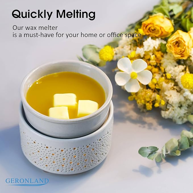 Wax Melt Warmer Ceramic 3-in-1 Oil Burner Electric Candle Wax Warmer Burner Heating Plate Melter Fragrance Warmer for Scented Waxs Home Office Bedroom Aromatherapy Gift& Décor (Grey)