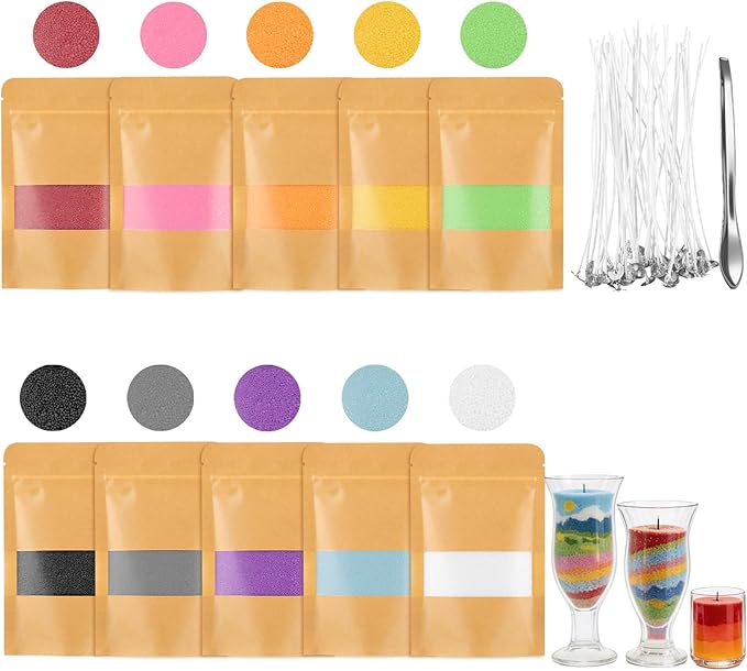 TRESSON 10 Color Sand Candle Wax with Wicks - Plant Pearled Candle Sand Set (1.76oz Each Color, 1.1lb/17.6oz Total DIY Refillable Candle Icewax for Handmade Candle Making