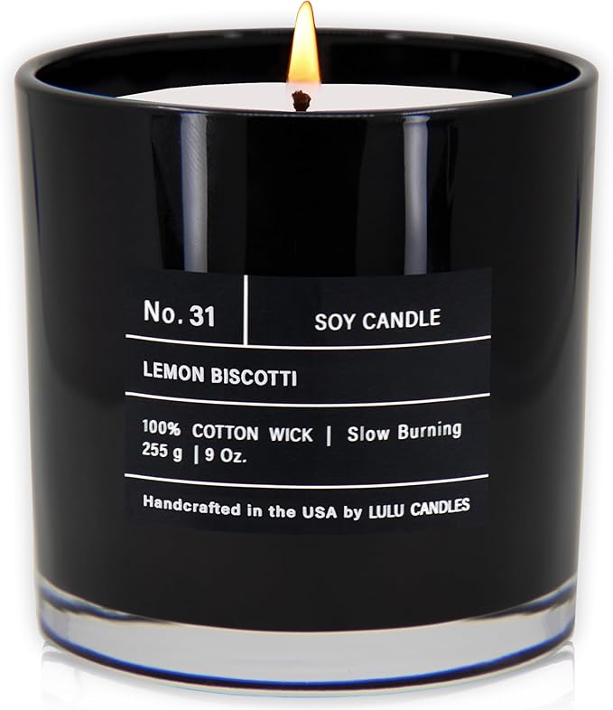 Lulu Candles | Lemon Biscotti | Highly Scented Candles for Home | Soy Blend Jar Candle with 100% Cotton Wick | Slow Burning (9 Oz.)