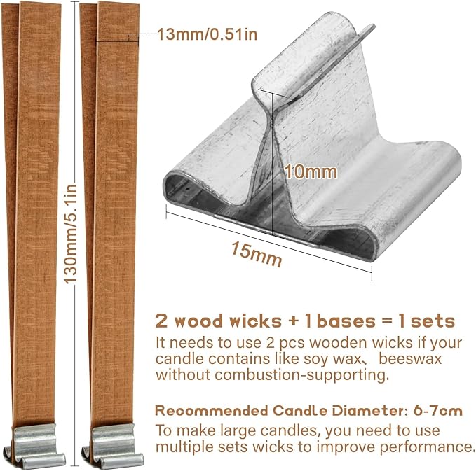 MAQIHAN 100 Wood Wicks for Candles Making - Smokeless Wooden Candle Wicks Crackling Candle Wax Wood Wick mechas para velas de cera Candle Making Wicks for Paraffin Candle Soy Wax Candlemaking(50 Sets)