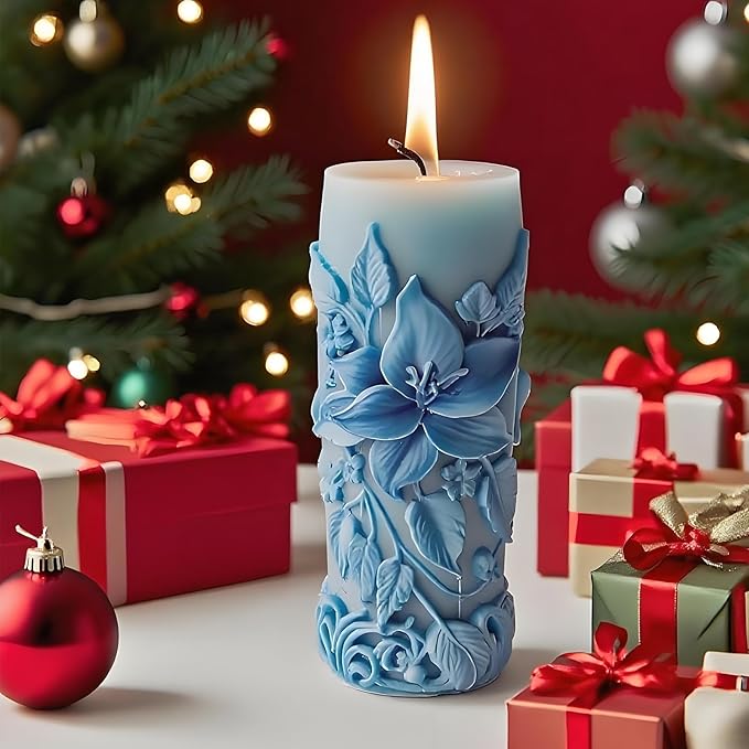 Elegant Lily Embossed Candle Molds for Candle Making, 3D Flower Silicone Molds for Candle Soap Wax Resin Clay, Blooming Lily Chocolate Cake Fondant Molds, DIY Floral Art Craft Wedding Decor