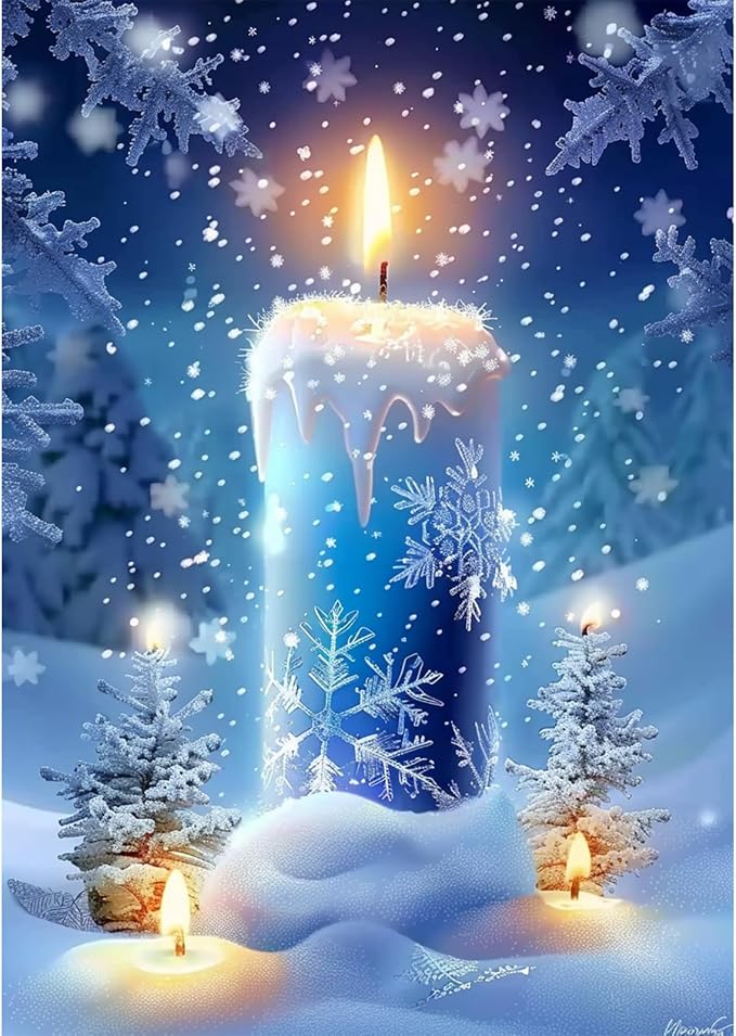SENQAO Candles Diamond Art Kits for Adult, Christmas Diamond Painting Kits for Beginners, DIY Full Drill Winter Holdiay Rhinestone Diamond Dots Gem Painting Art Craft Home Decor 12 x16 Inch