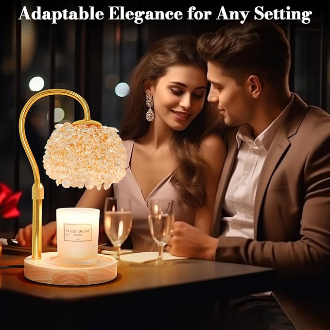 Hisummer Candle Warmer Lamp with Timer, Dimmable Candle Lamp Warmer with 312 K9 Crystals Adjustable Height Electric Candle Warmer for Women Gifts, Wax Warmer Lamp with 2 Bulbs for Jar Candles