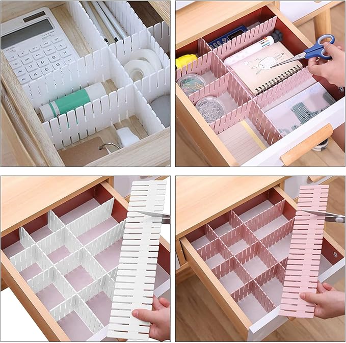 MUKCHAP 72-Piece DIY Grid Drawer Organizer - 12.6 Inch Adjustable Drawer Dividers for Sock, Underwear, Scarf - 36 White, 36 Pink